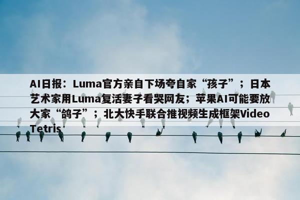 AI日报：Luma官方亲自下场夸自家“孩子”；日本艺术家用Luma复活妻子看哭网友；苹果AI可能要放大家“鸽子”；北大快手联合推视频生成框架VideoTetris